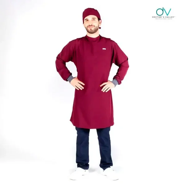 Bata Impermeable Hombre Guinda Doctors Valley M/G – Con Estetoscopio y Cofia de Regalo