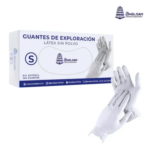 Guantes de Látex Libres de Polvo Chico con 100 Piezas Anelsam