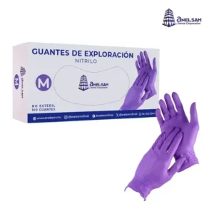 Guantes de Nitrilo Morado Mediano Anelsam – Sin Látex para Uso Dental