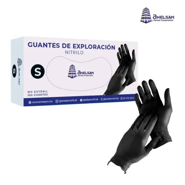 Guantes de Nitrilo Negro Talla Chica Caja 100 pzas Anelsam