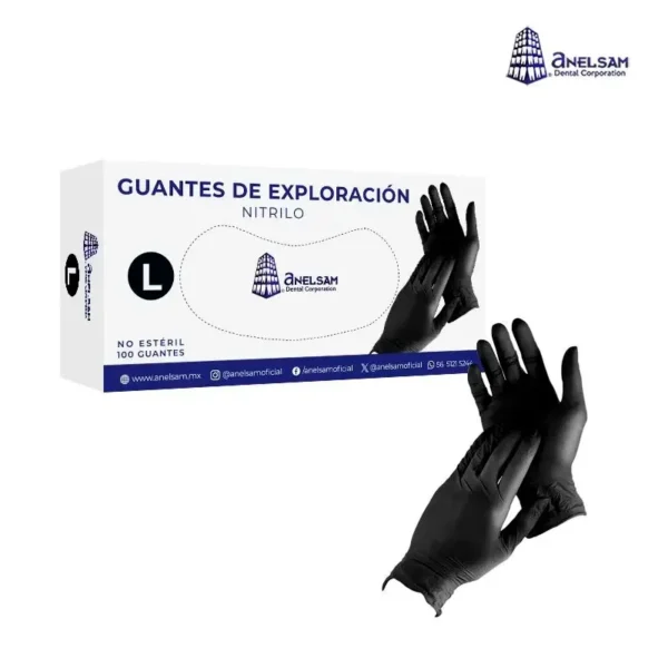 Guantes de Nitrilo Negro Talla Grande Caja 100 pzas Anelsam