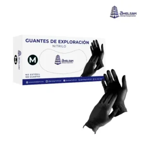 Guantes de Nitrilo Negro Talla Mediana Caja 100 pzas Anelsam