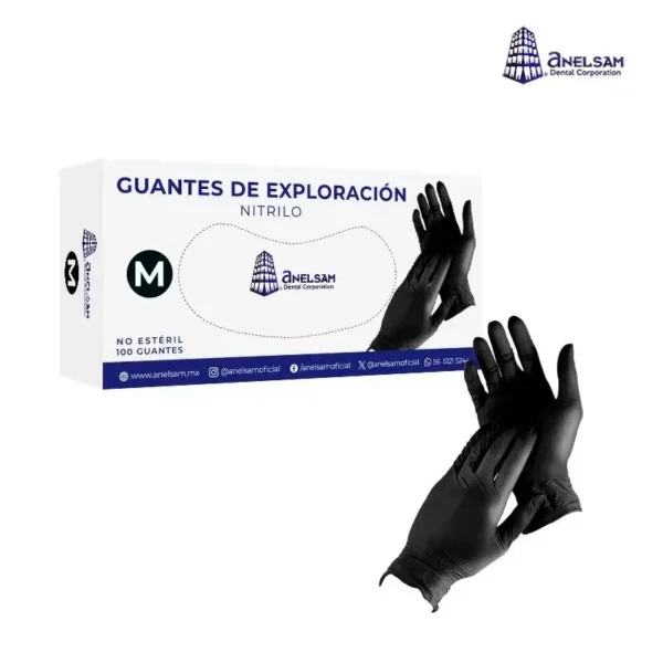 Guantes de Nitrilo Negro Talla Mediana Caja 100 pzas Anelsam