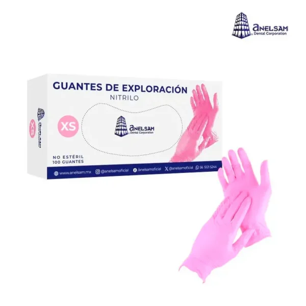 Guantes de Nitrilo Rosa Talla Extra Chica Caja 100 pzas Anelsam