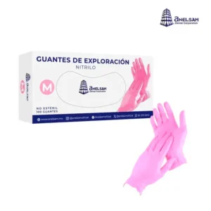 Guantes de Nitrilo Rosa Talla Mediana Caja 100 pzas Anelsam